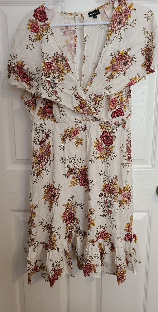 White Floral Dress with Ruffle